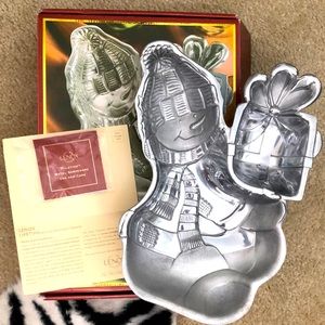 Lenox Yuletide silver medal Snowman chip & dip serve ware. Vintage/New in Box!!